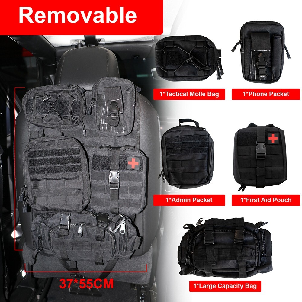 Universal Tactical Vehicle Seat Back Organizer with 5 Detachable Molle Pouch