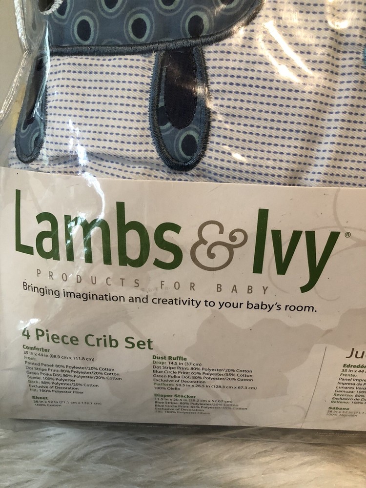 Lambs & Ivy Crib Bedding 4 Pieces Set Comforter,Sheet, DiaperStacker Dust Ruffle