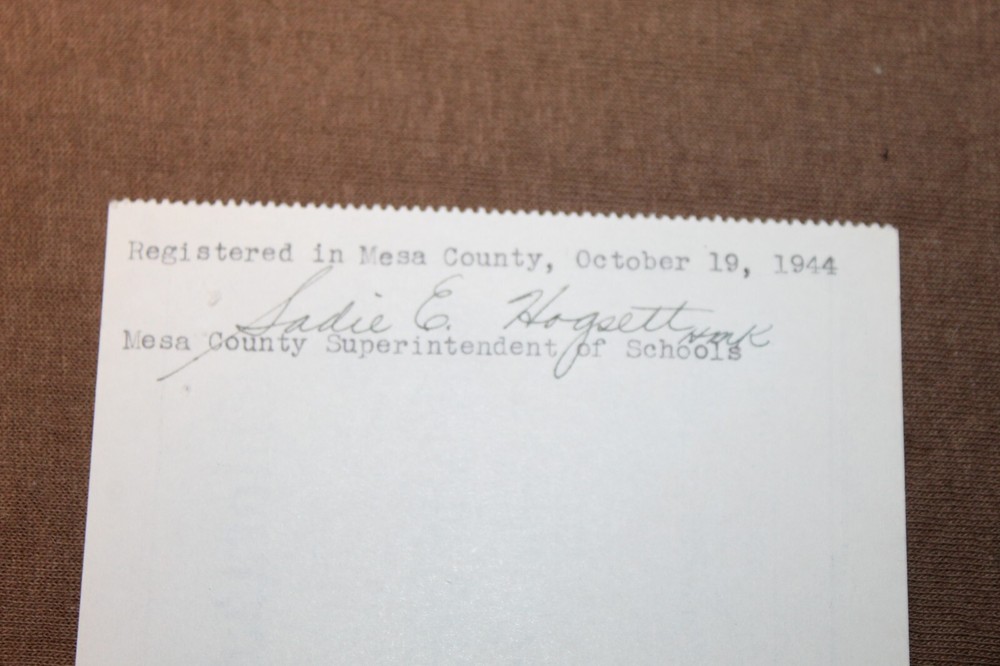 Original WW2 U.S. Homefront Colorado Special War Emerg. Certificate for Teaching