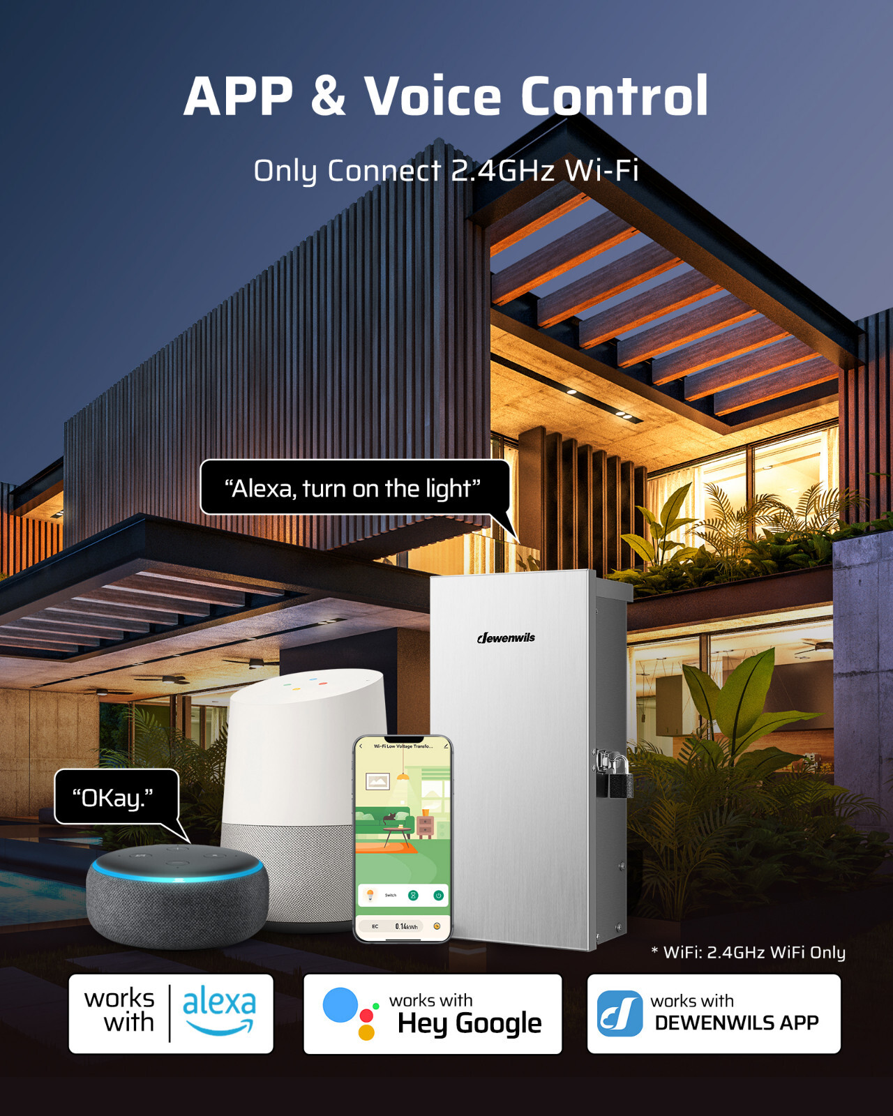 DEWENWILS 300W Wi-Fi Smart Low Voltage Transformer, 3 Independent Outputs,Timer