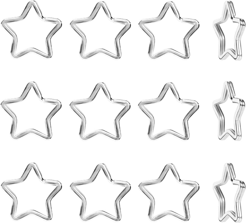 Creative Key Ring Keychain Silver Metal Flat Split Star Shape 12pcs