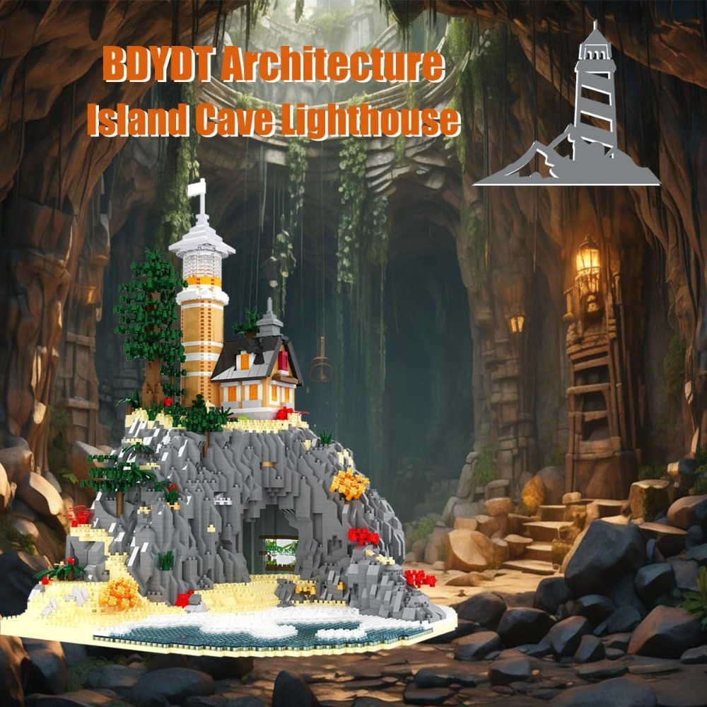 Island Cave Lighthouse Micro Building Blocks Set, 5686pcs Architecture Model