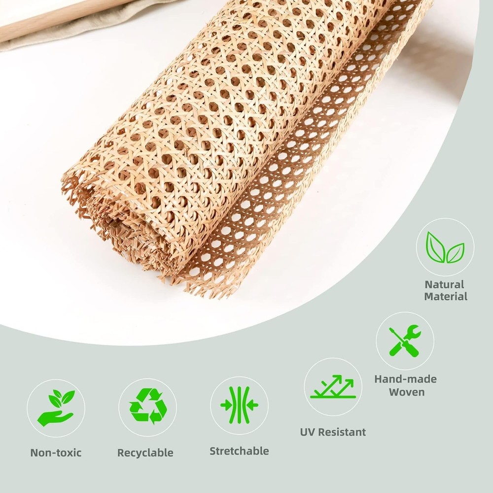 Cane Webbing,24" Width Natural Rattan Webbing Roll 3.3Ft Caning Material with 3/