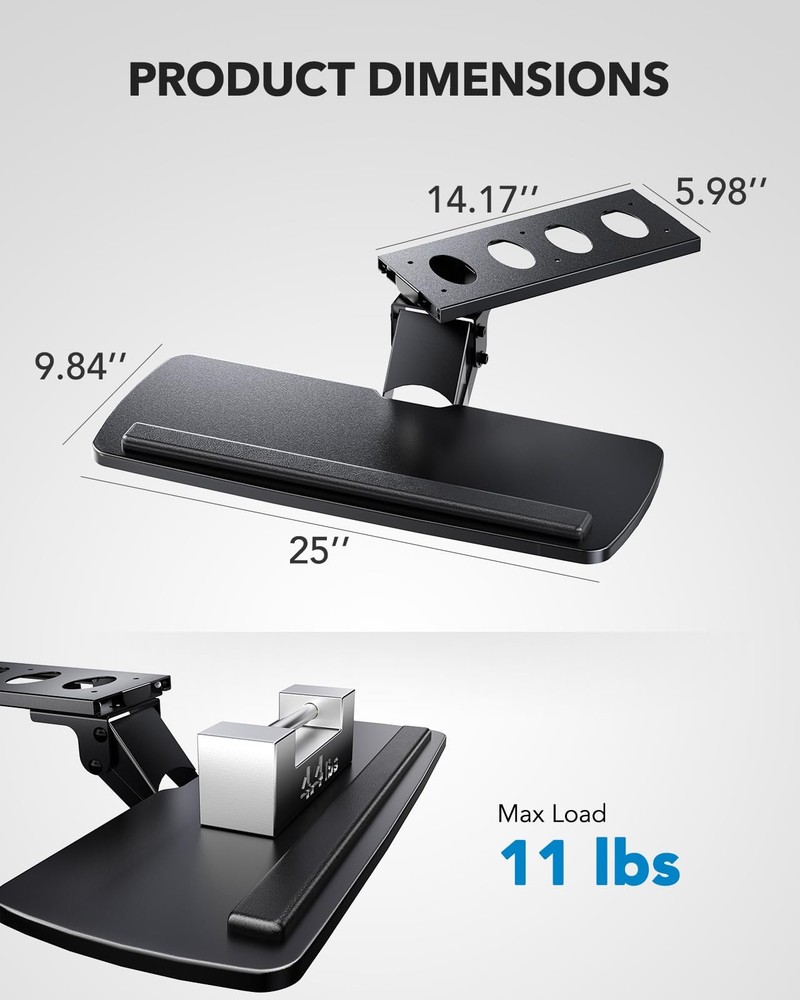 Keyboard Tray Under Desk, 360 Adjustable Ergonomic Sliding Keyboard & Mouse T...