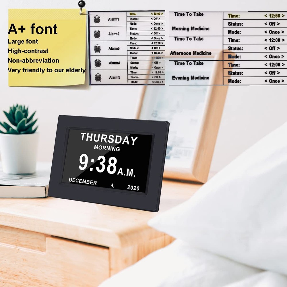 AINFTIME DST Clock with Day and Date for Elderly-3 Display Digital Calendar A...