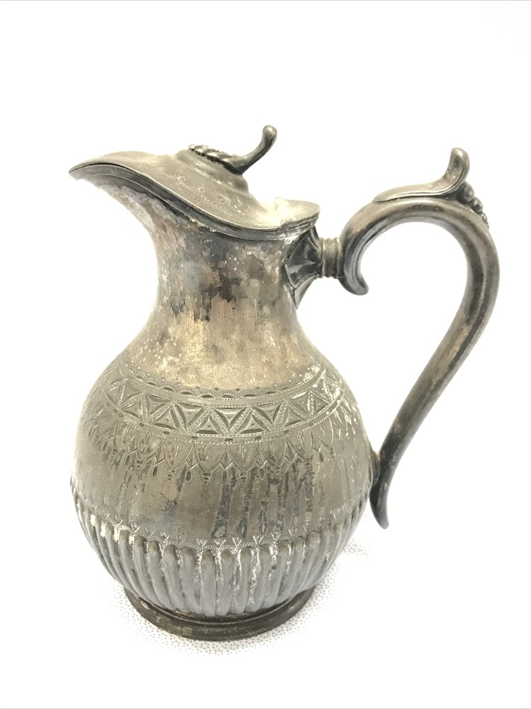 Vintage Silver Plated Hinged Lid Pitcher 7.5” Tall