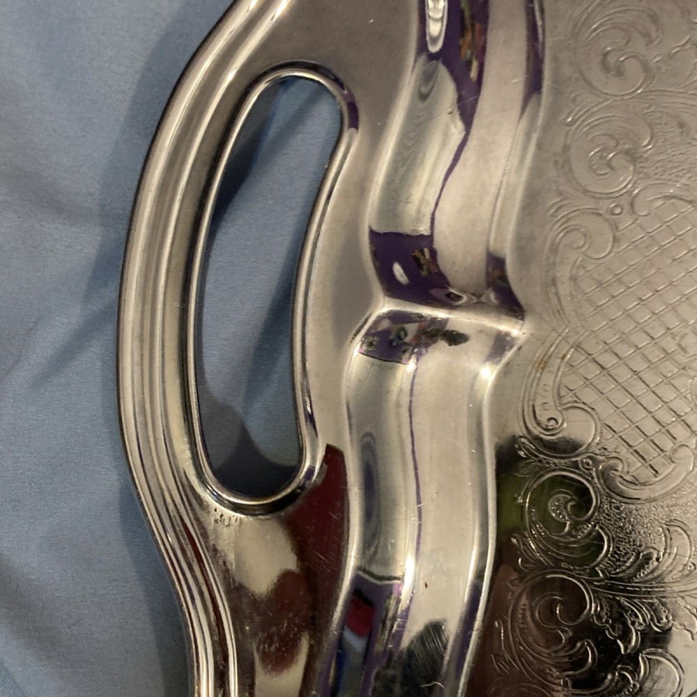 Silver-Plated Ornate Rectangular Serving Tray with Handles, 20 Inches