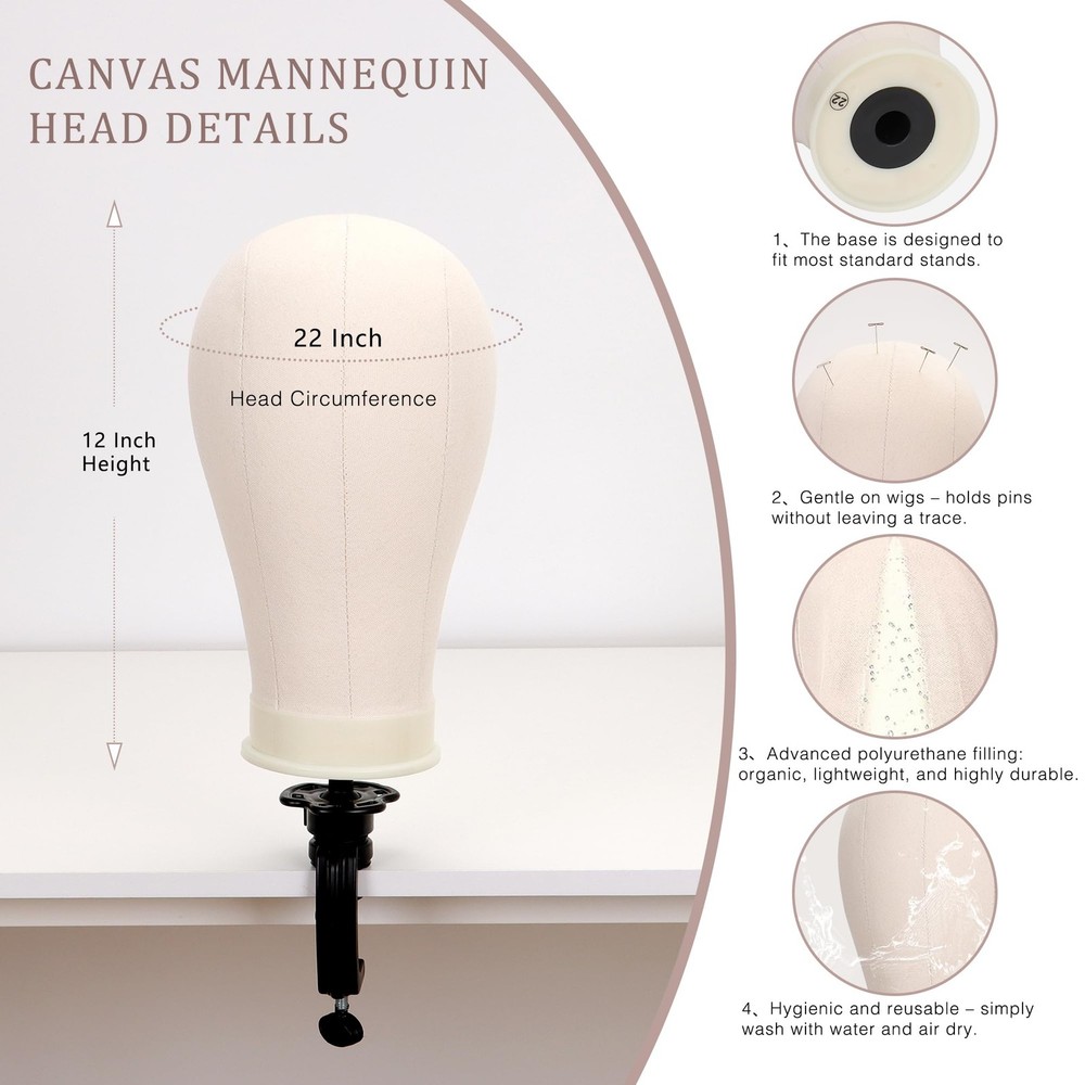 22 Canvas Block Mannequin Head Wig Making Styling Display Mount Hole