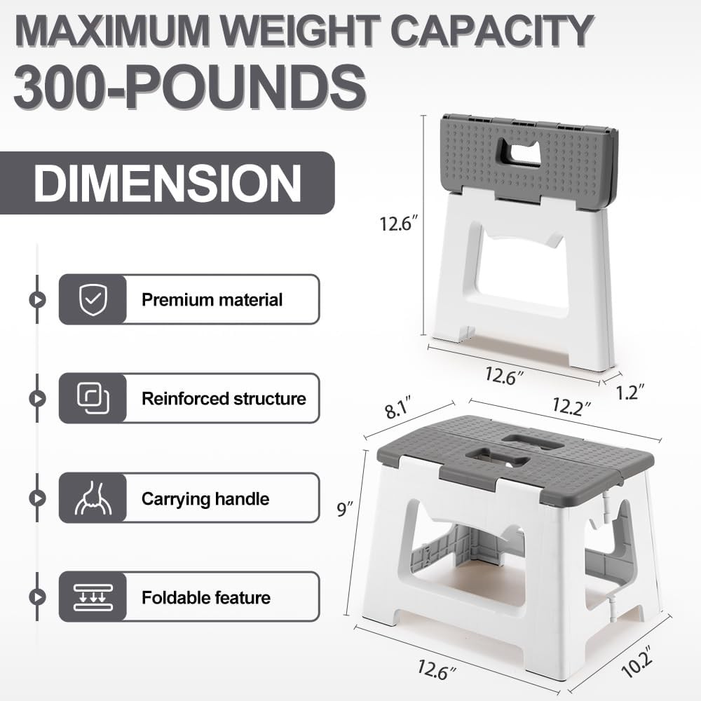 Folding Step Stool 9’’ Portable Collapsible Plastic Stool for Kids Adults