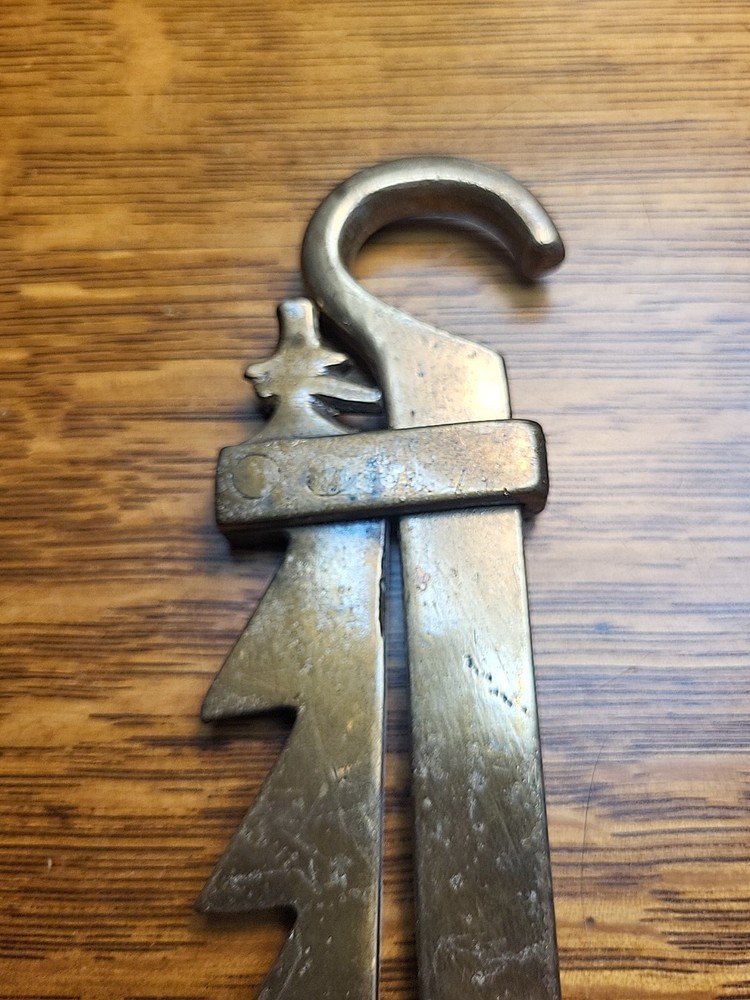 Antique Lighting Trammel Solid Brass, Heavy 18thc Adjustable Hook Sawtooth RARE