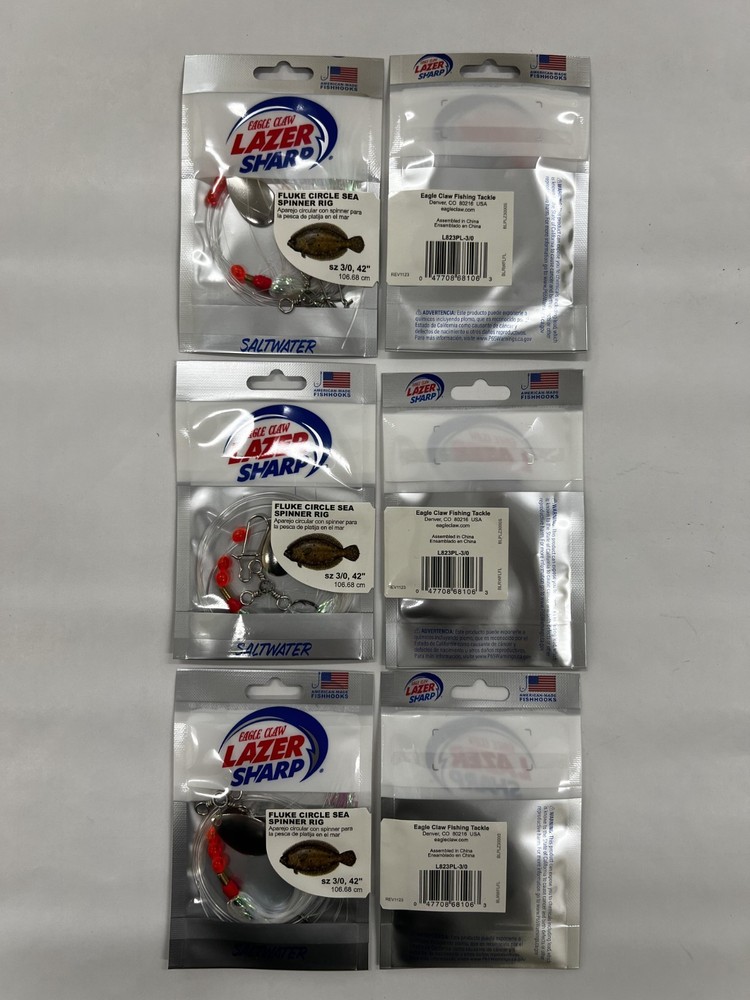 FLUKE Circle Sea Spin Rig Eagle Claw Lazer Sharp (6-PACK) NEW! #L832PL-3/0