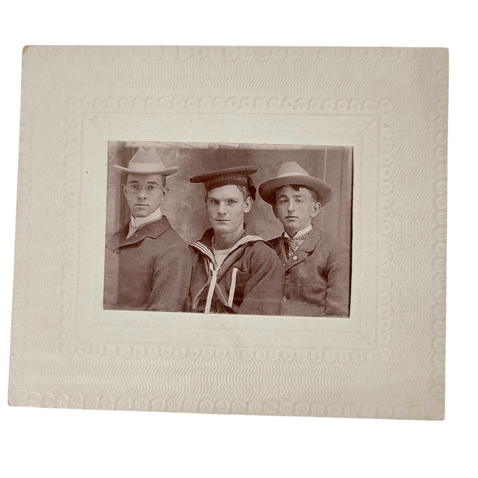 Antique USS MASSACHUSETTS Sailor Photo Mt Vernon NY Handsome Vintage Military