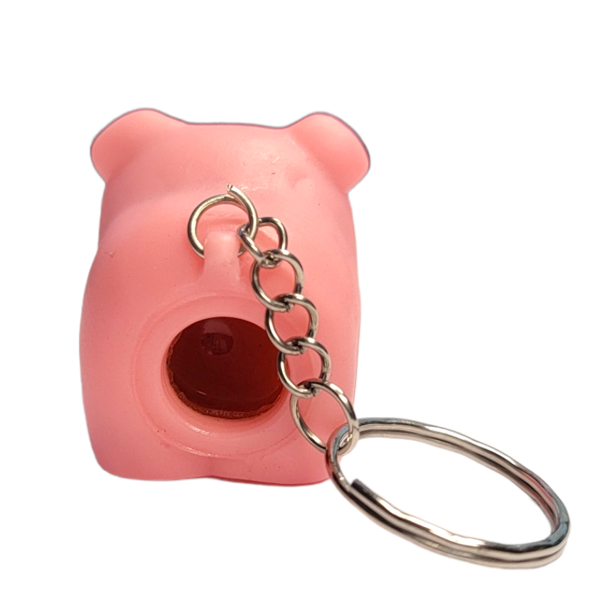 2 Pack - Naughty Squeeze Pooping Pink Pig Keychains (2") Animals Poop TURD