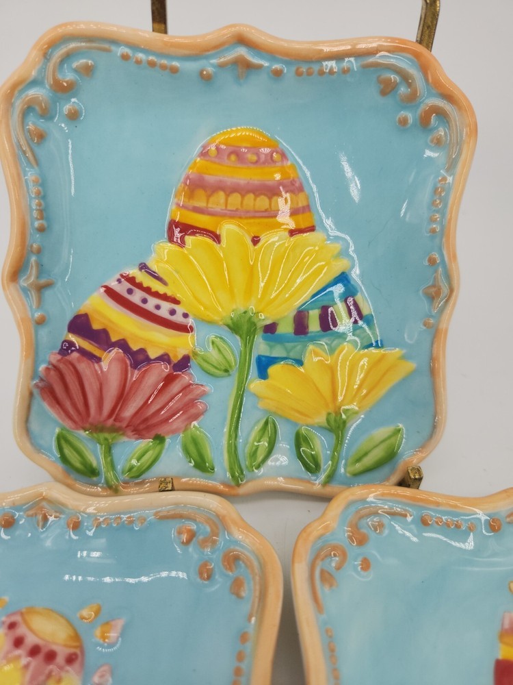 Ceramic Easter Egg Peeps Flower Dish Set (4) Tapenade Canape Appetizer Tea Party