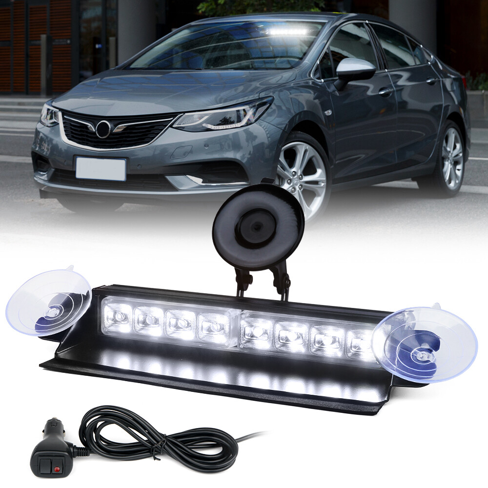 8" LED White Front Windshield Dash Deck Warning Flashing Traffic Advisor Lights