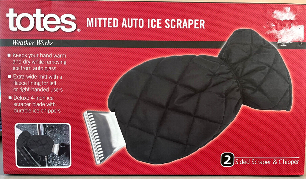 TOTES Black Mitted Ice Scraper 2 Sided Extra Wide Brand New