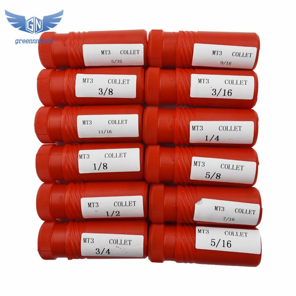 12 Pcs #3 Morse Taper Shank Collets 3MT MT3 1/8" - 3/4" Chuck Set