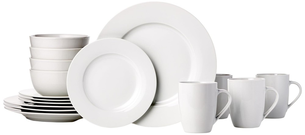 Amazon Basics 16-Piece Porcelain Dinnerware Set, Microwave and Dishwasher Saf...