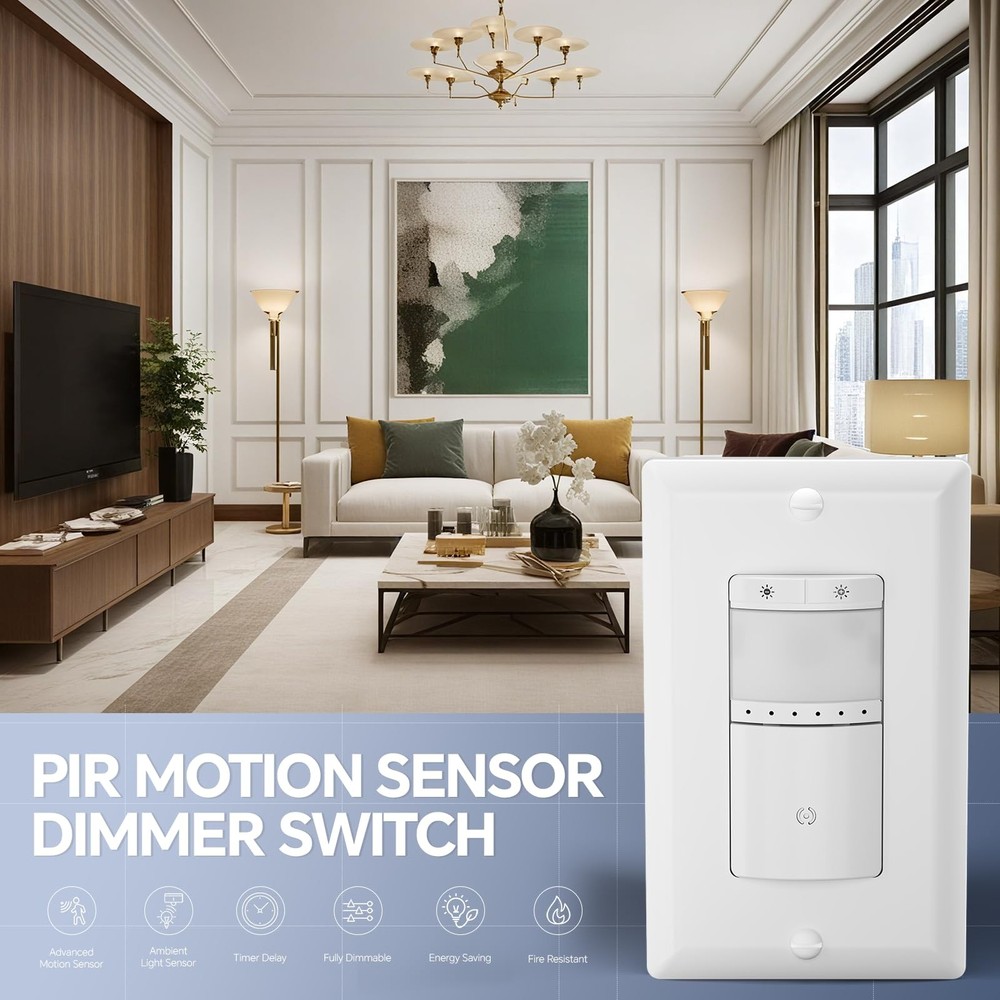 Motion Sensor Dimmer Light Switch, in-wall Electronic Dimmer with PIR Infrare...