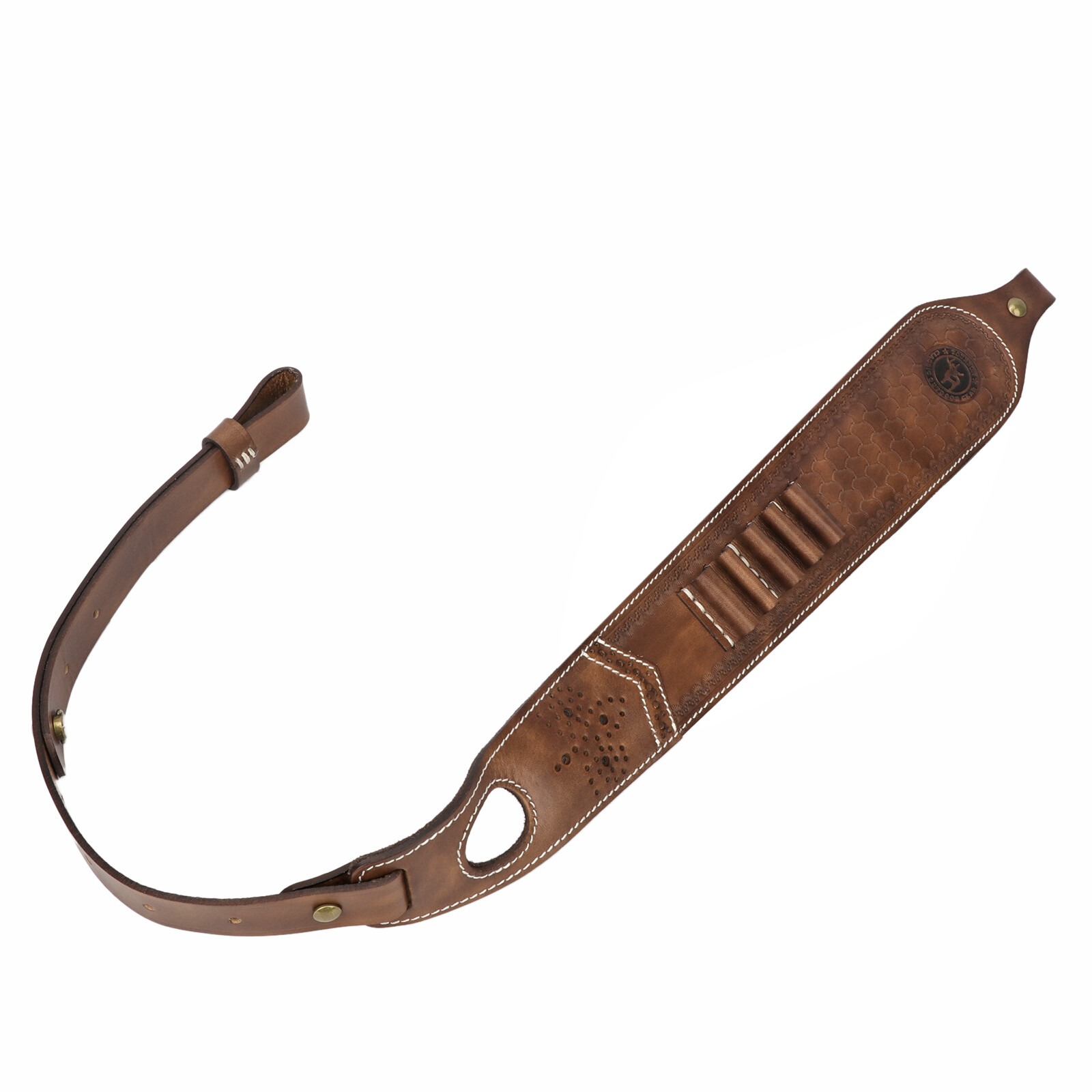 TOURBON 2 Points Genuine Leather Gun Sling Rifle Ammo Carry Strap Rest Hole