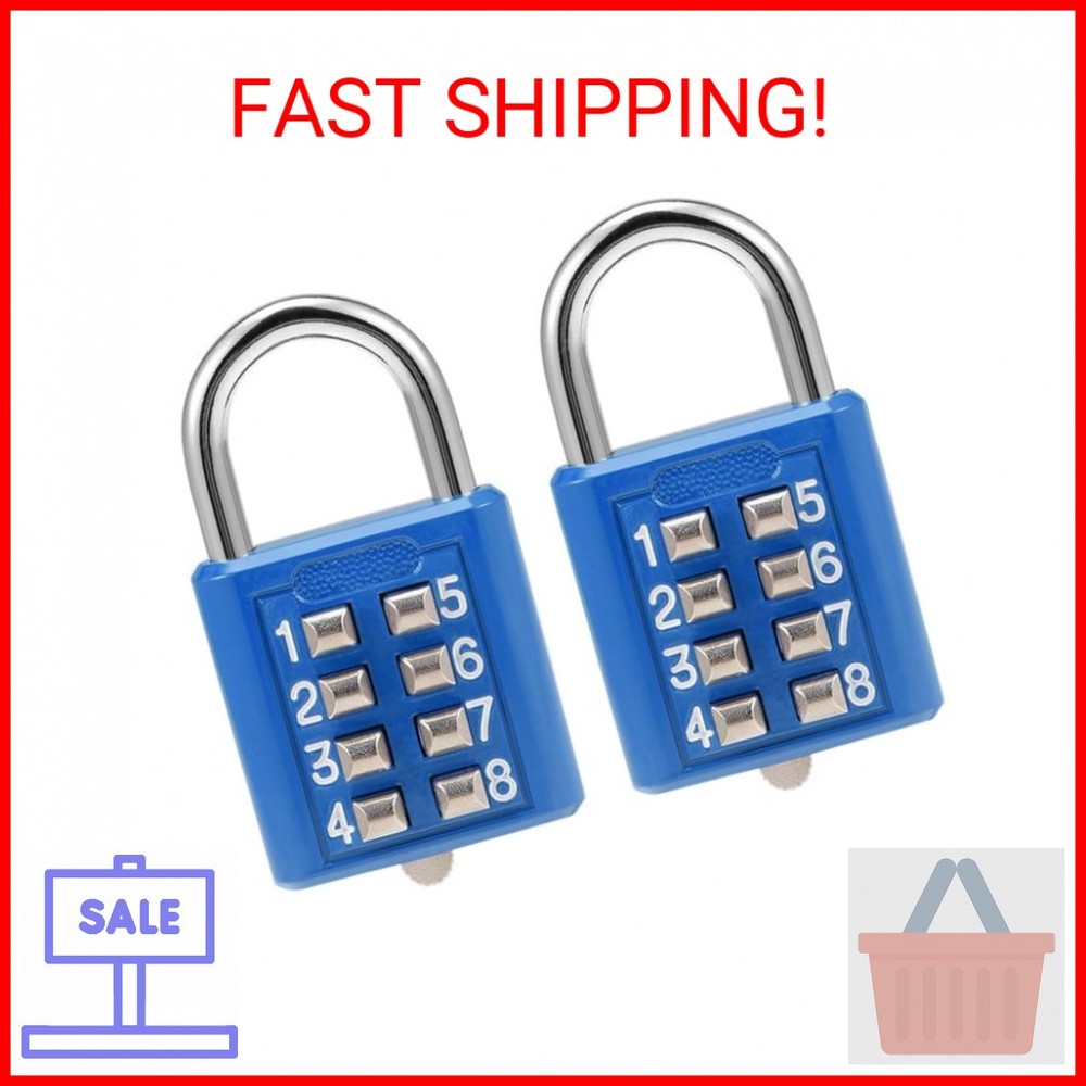uxcell® 8-Digit Combination Padlock Push Button Lock for Locker Cabinet Blue 2Pc