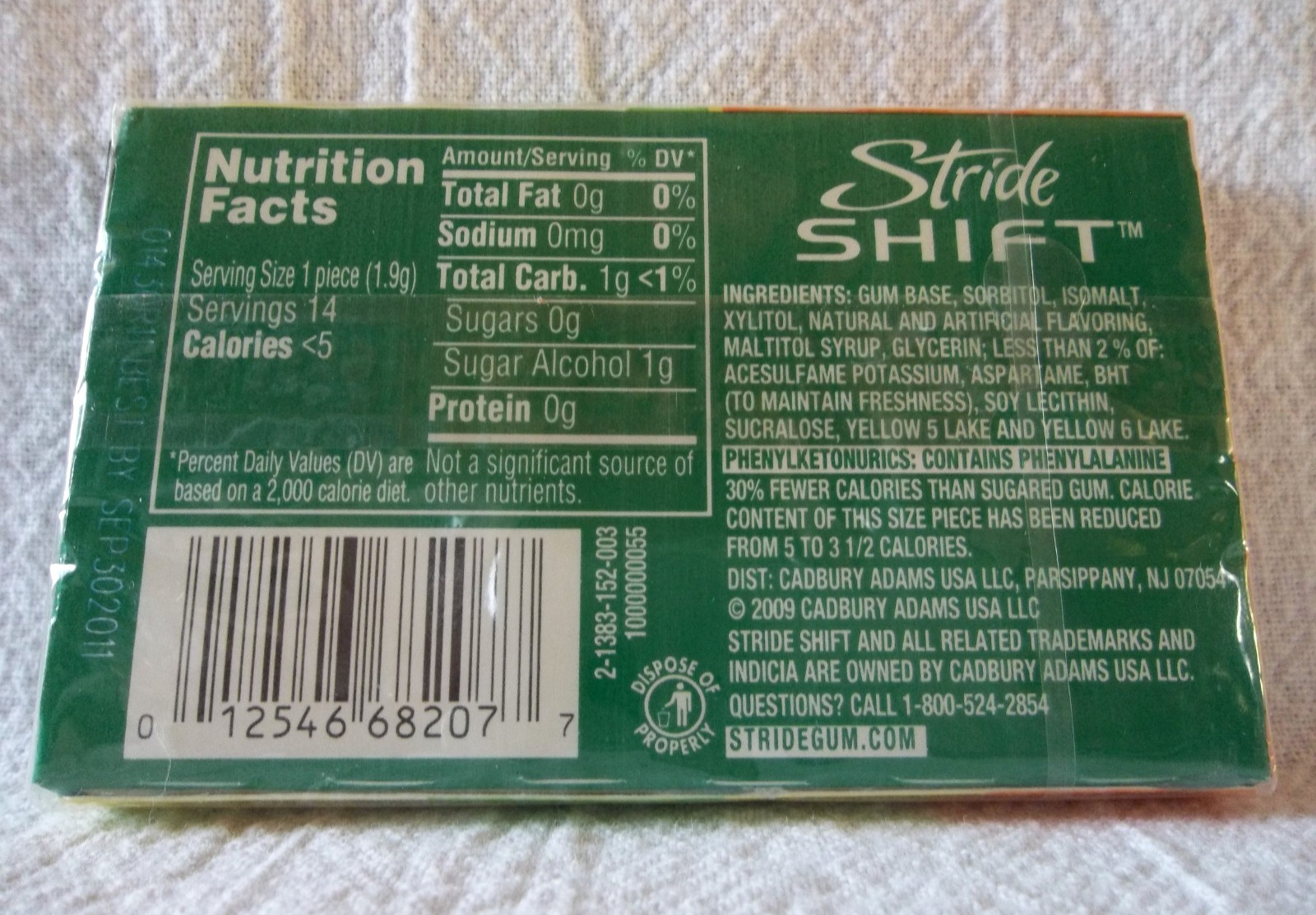 Stride Shift Citris Mint Chewing Gum DISCONTINUED Sealed Pack Expired 2011