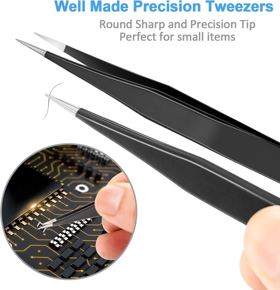 Versatile ESD Tweezers Set with Additional ESD-17 for Electronics and Crafts