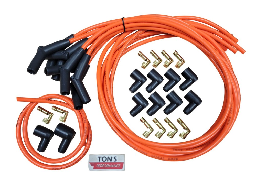 Ton's 45* 135* 8mm Orange Spark Plug Wires Universal Chevy GM Socket distributor
