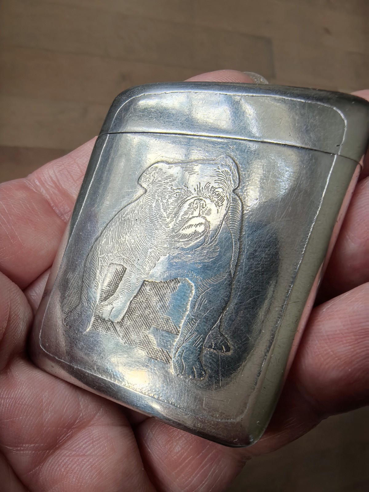 Antique Heavy Sterling Silver Bulldog Match Safe/Vesta Case Exquisite Detail