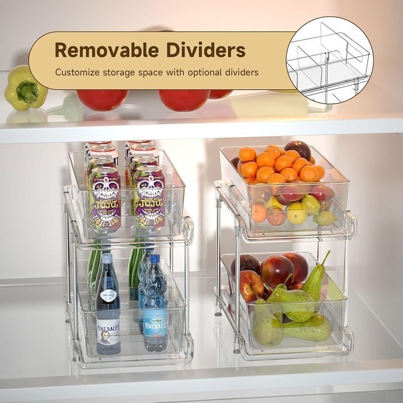 2-Tier Pull-Out Organizer Bathroom Kitchen Storage W/ Removable Dividers New