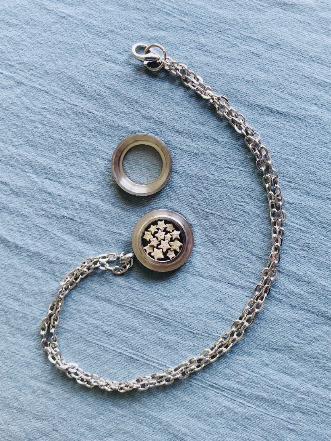 Silver-Tone Crinoid Star Fossil Locket Necklace
