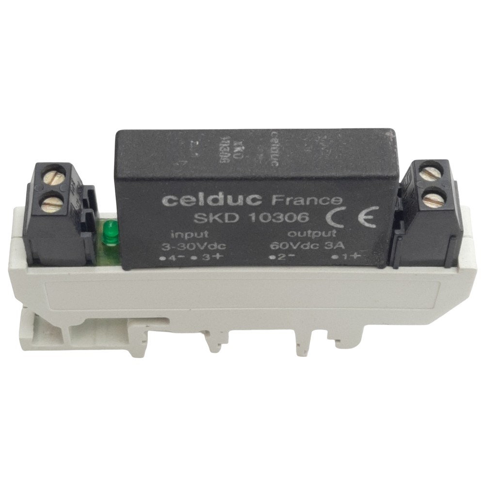 Celduc SKD10306 DC Solid-State Relay, 3-30VDC In, 60VDC 3A Out, DIN Rail