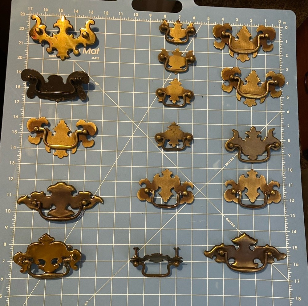 16 Chippendale Brass Bail Pull Handles Batwing Stamped Hardware Variety READ