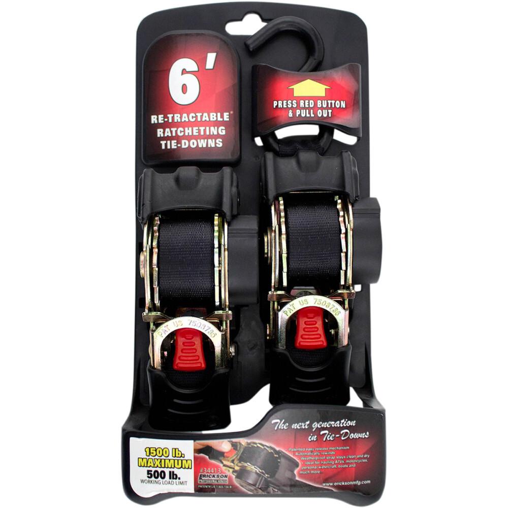 Erickson Retractable Ratchet Tie-Downs - 6' - Black | 34413