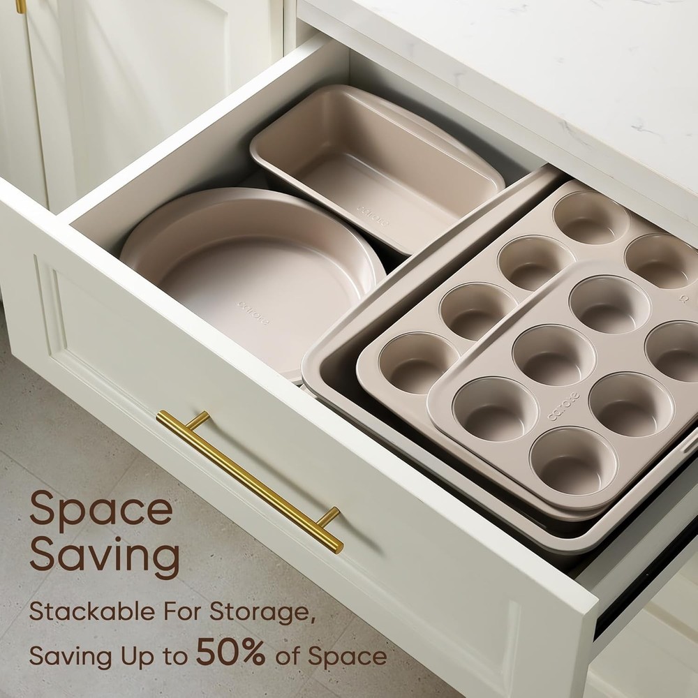 7-Piece Nonstick Stackable Baking Pans Set - Bakeware Sets Including Cookie S...