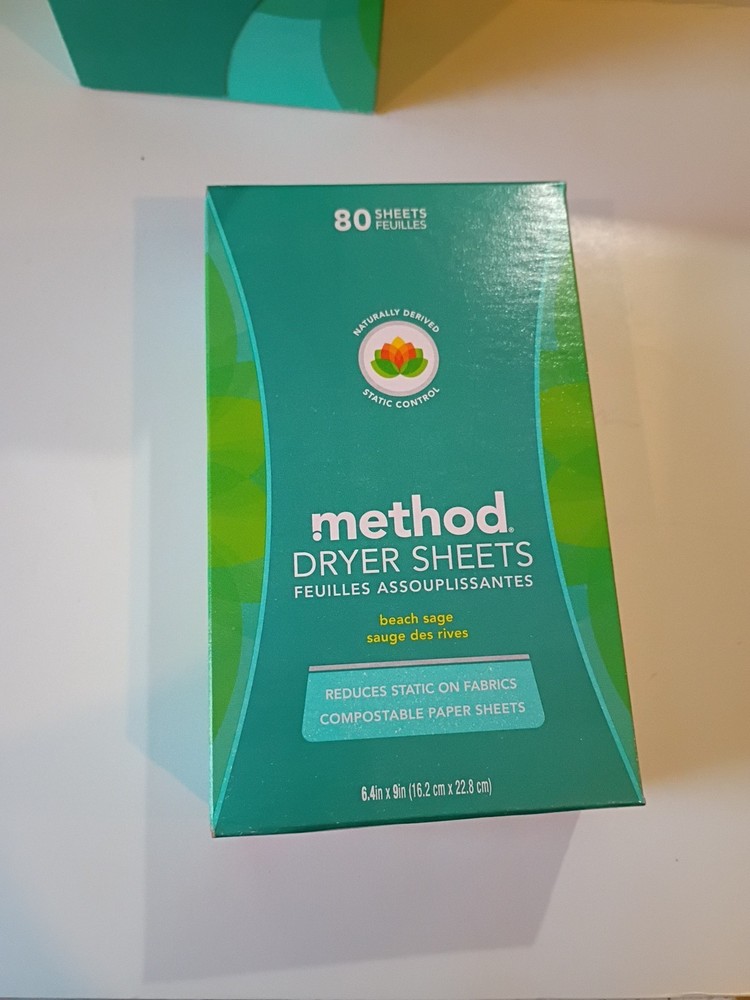 2x Method Dryer Sheets Scent: Beach Sage 80 Sheets Per Pack New