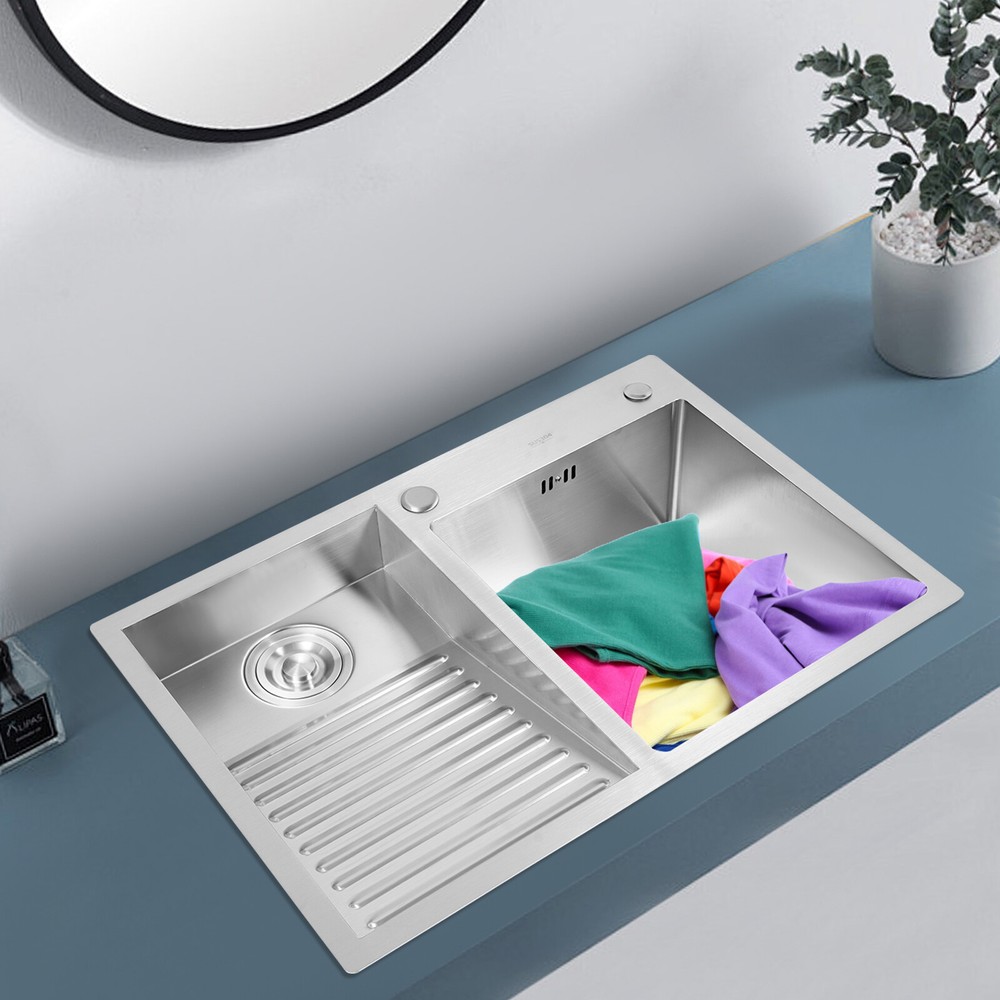70cm x 48cm Laundry Sink Household Stainless Steel Rectangular Flush Mount Sink