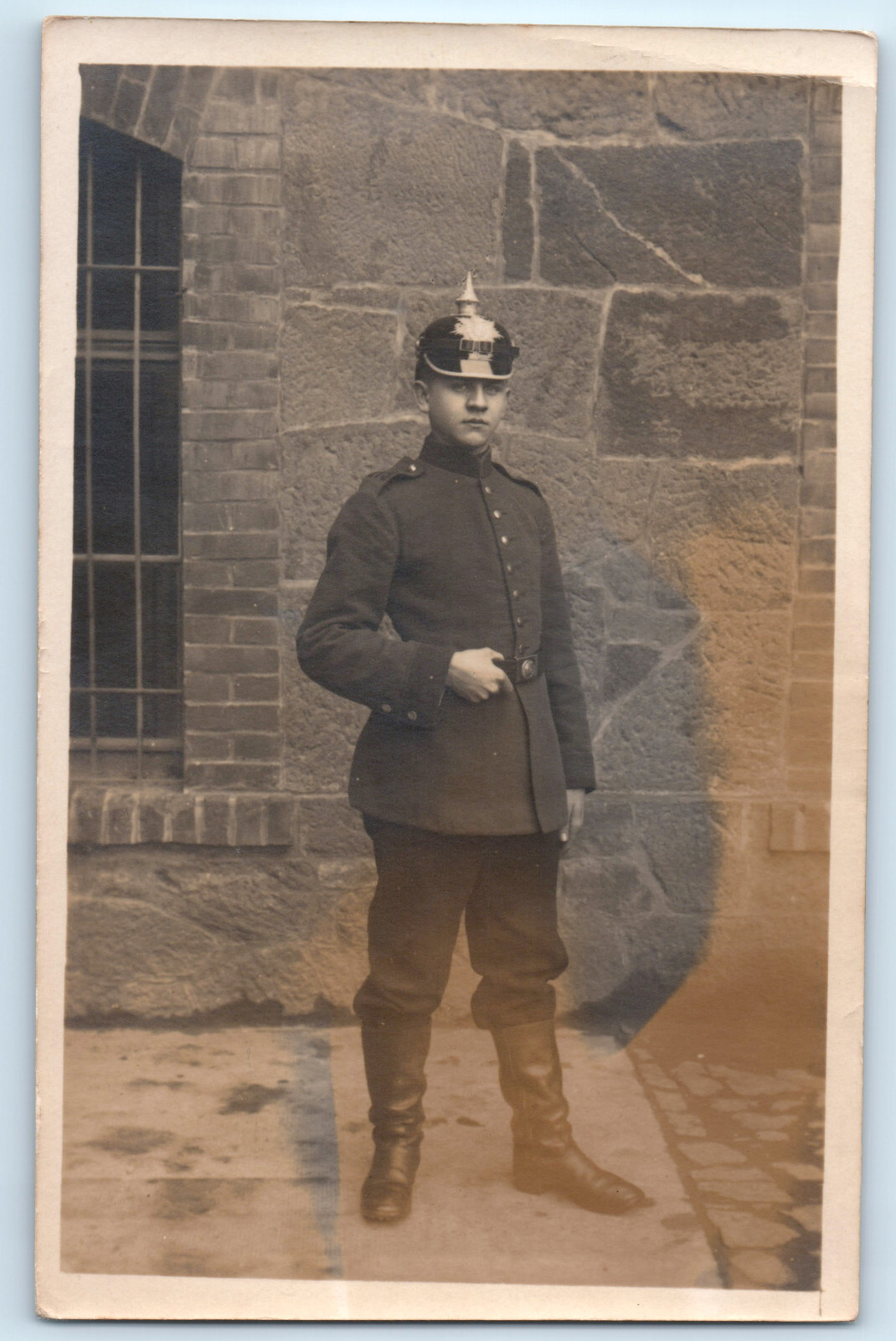 WWI German Soldier With Picklehaube Helmet Real Photo Postcard