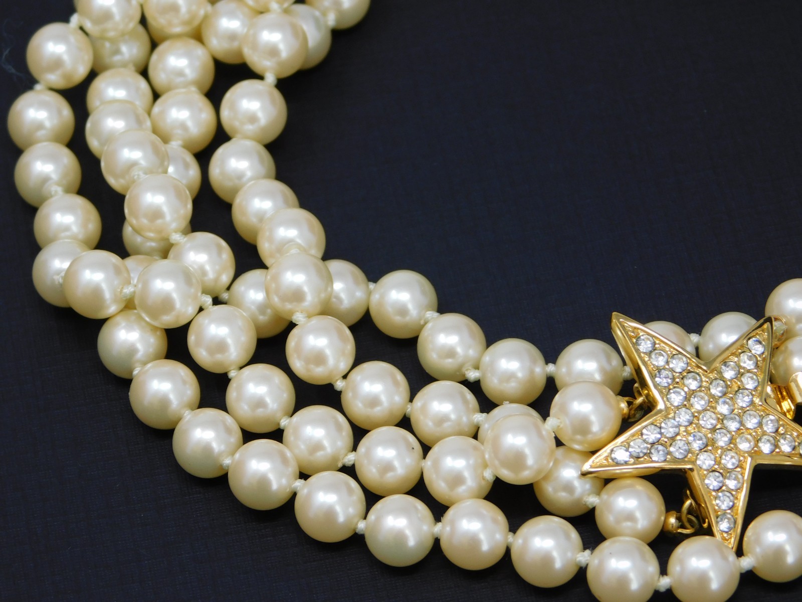 Vintage JOAN RIVERS Multi Strand Simulated Pearl Pave Star Necklace