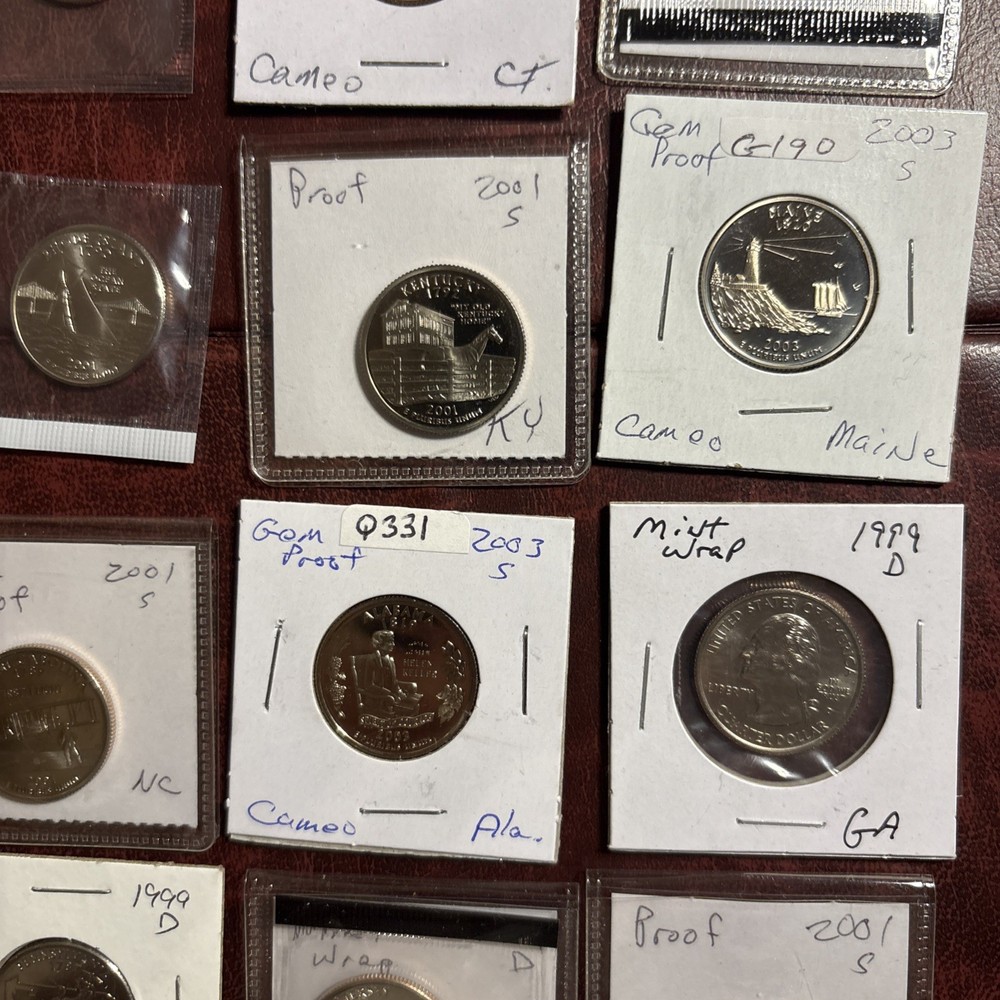 Bargain Basement! 18 Different BU State Qtrs from Proof & Mint Sets Shown. BB144