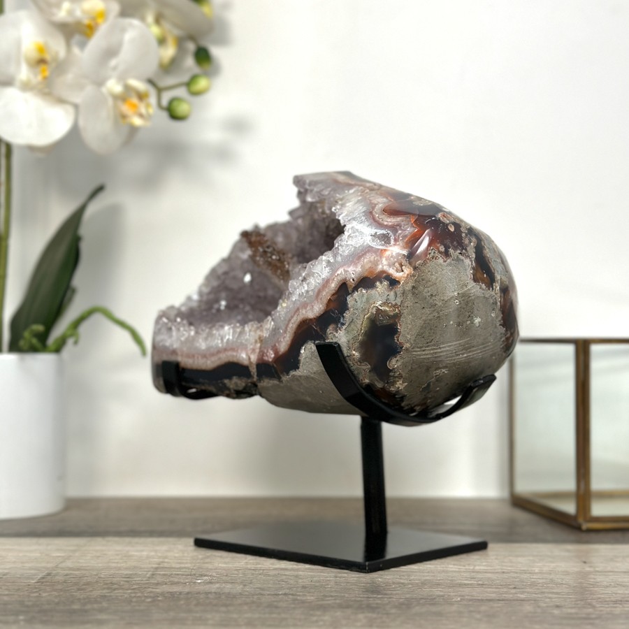 Geode Agate Crystal Cluster with Calcite Centerpiece. MWS2614