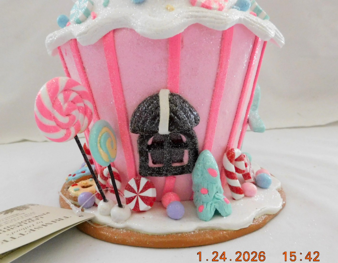 New 2025 Trimsetter Gingerbread Light Up LED "Round Pink House" 9.5"T x 7.5"