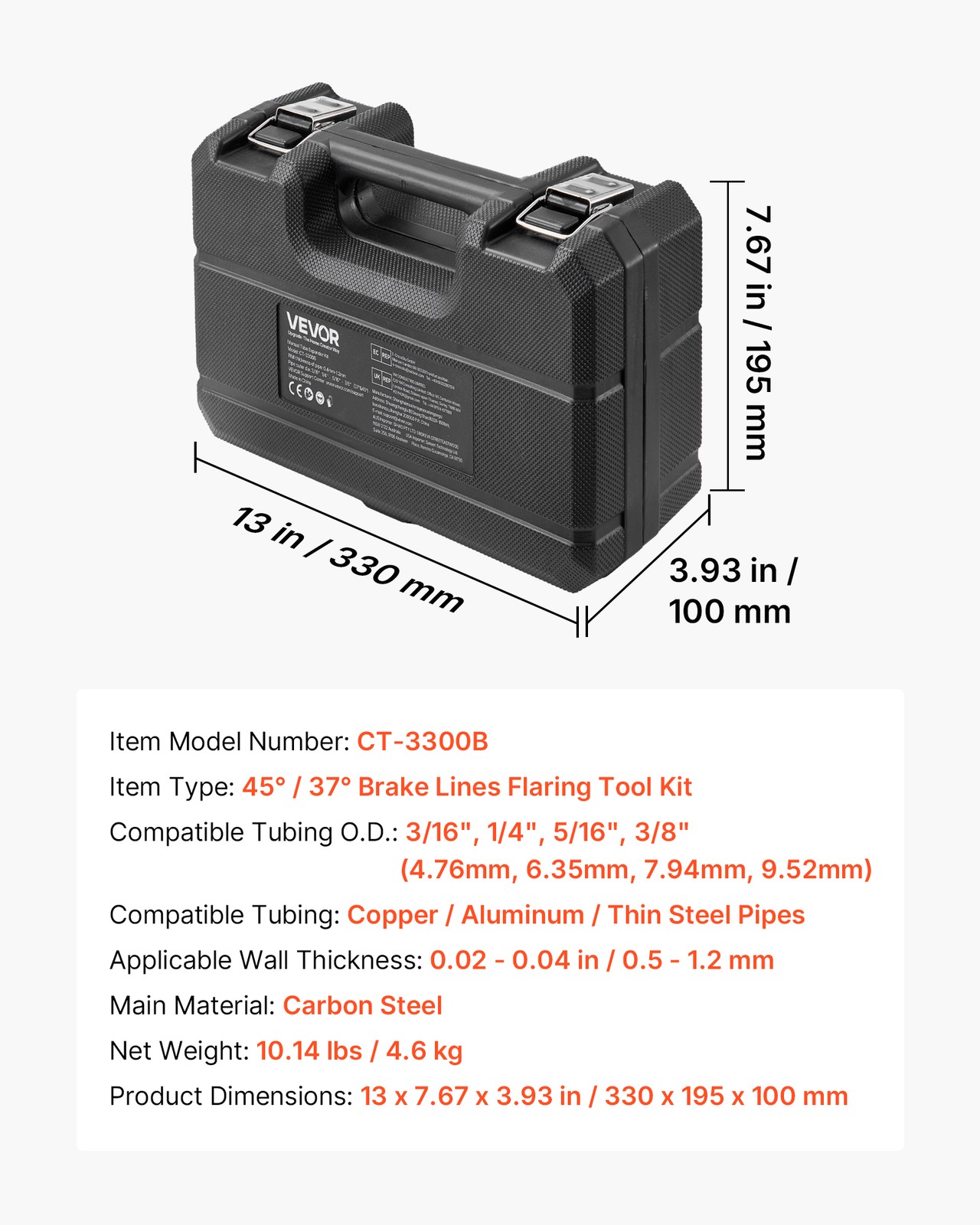 VEVOR Professional Brake Line Flaring Tool 45° & 37° Double Bubble Flaring