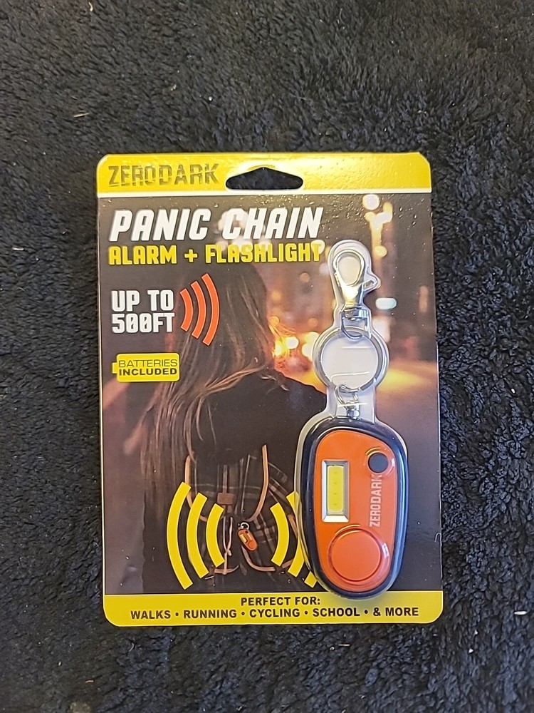 ZERODARK PANIC CHAIN ALARM & FLASHLIGHT KEYCHAIN ORANGE SEALED