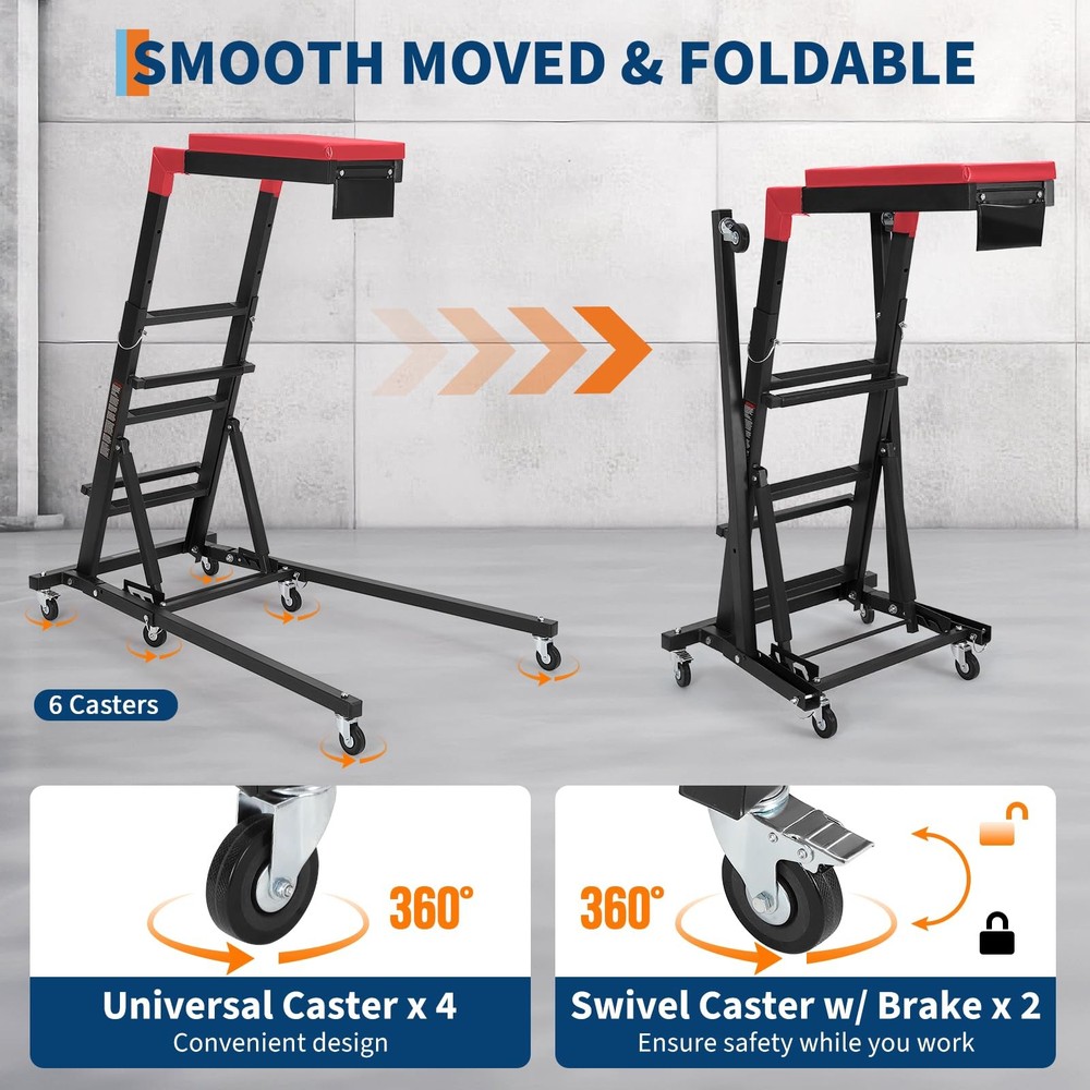 400LBS Foldable Topside Automotive Engine Creeper Adjustable 48"-66" for Garage