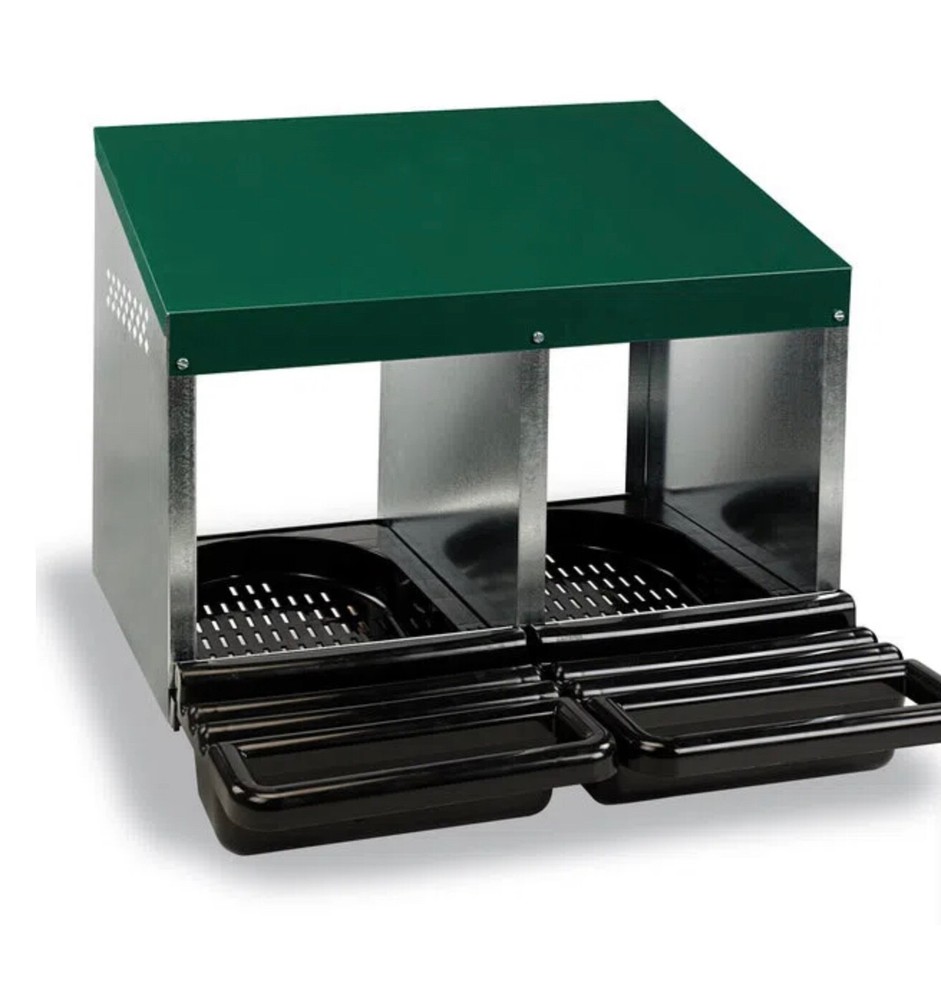 GALVANIZED STEEL EGG ROLLOUT 2 HOLE NESTING BOX CHICKEN LAYING NEST GREEN