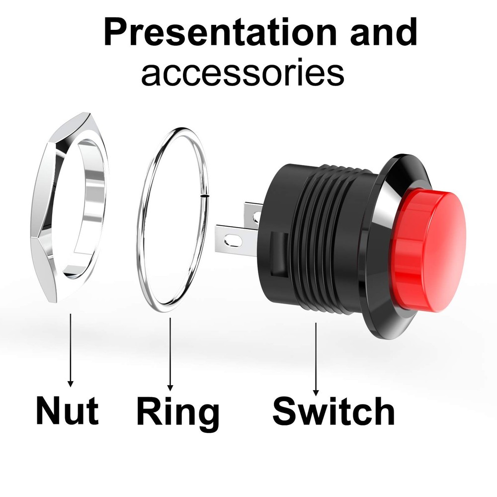Momentary Push Button Switch Mini No Lock Round Switch AC 250V Red & Black Cap