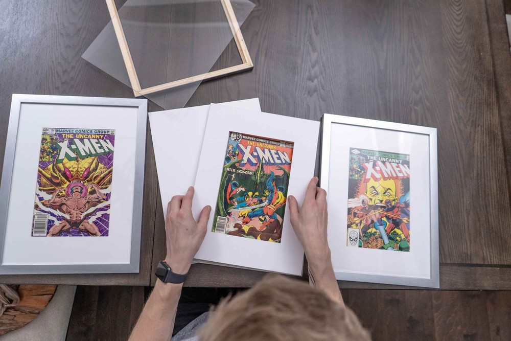 Black Comic Book Frame W/ Black Mat For 4 Current Era Comics in a 2x2 Grid