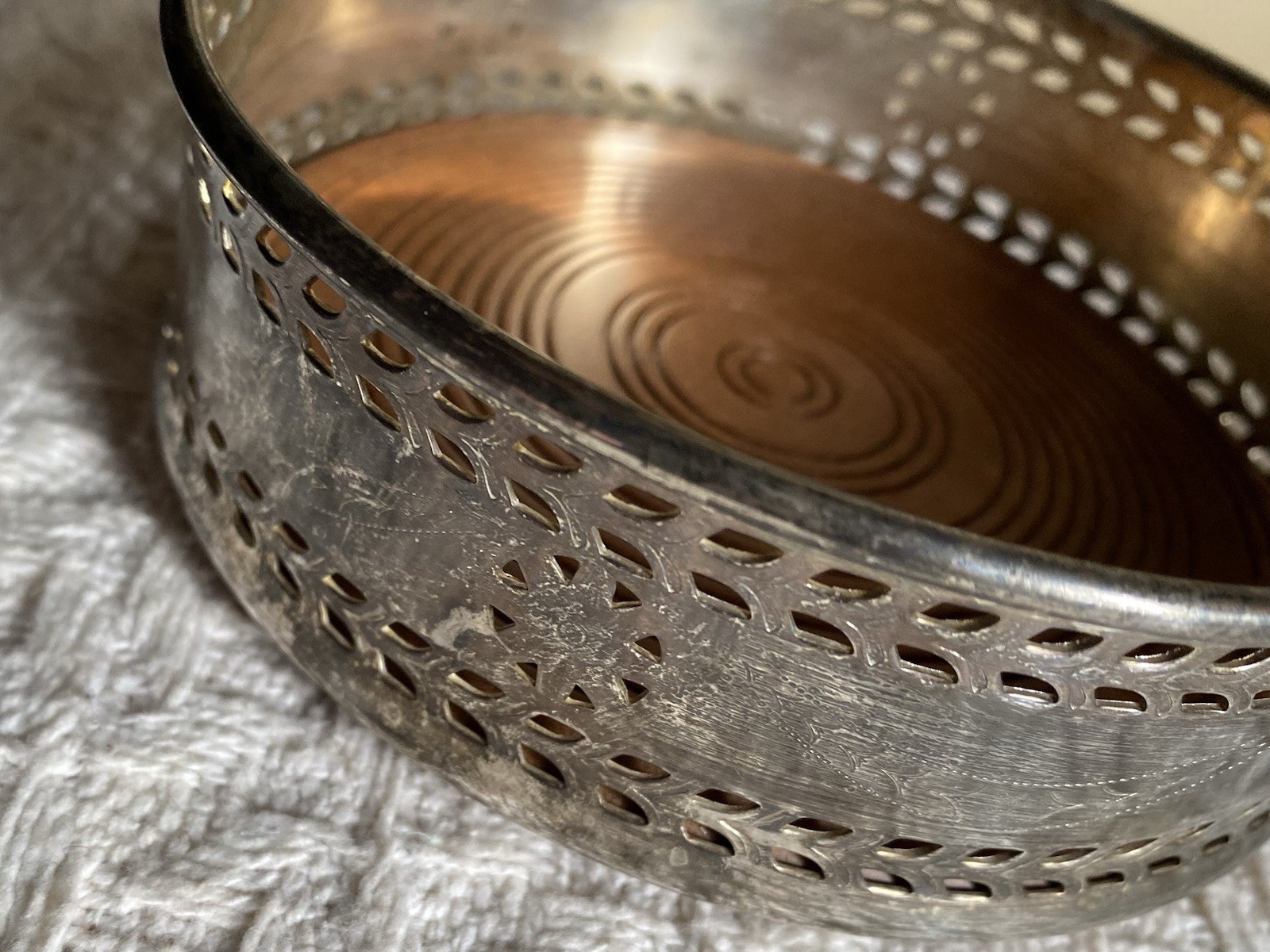 VTG Silverplate LENOX Kirk Stieff Wine Bottle Glass Coaster Set Etched MCM 70s