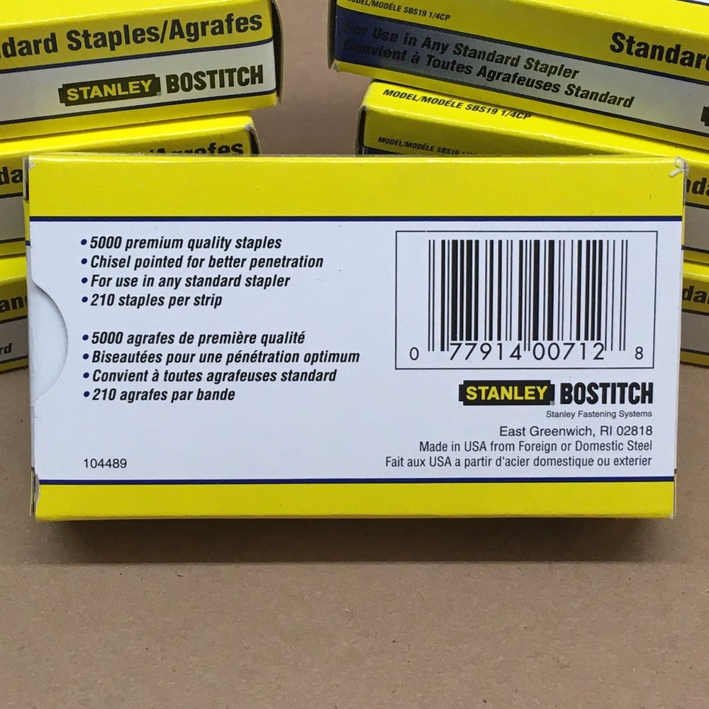 7 Boxes NEW Bostitch 5000 Count Chisel Point 1/4" Standard Staples Model SBS19